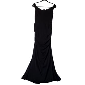 Nicole‎ Miller Long Rayon Silky Cocktail Black Maxi Dress Ruching Size 6
